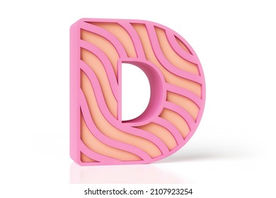 Creamy Font Letter D Made Of 3D Pink Wavy Lines And Peachy Interior Color. High Definition 3D Rendering.