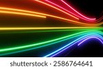Creating a vibrant and dynamic abstract composition with rainbow neon light trails, showcasing a spectrum of colors and energy
