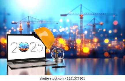 Creative 2025 New Year design template on engineering, construction and building theme. 3d render illustration. - Powered by Shutterstock