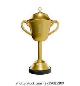 A creative 3D golden trophy designed for technical or engineering achievements. It features a gear-shaped finial on the lid and a large number one on the cup body. Ideal for robotics competitions, industrial awards, and mechanical innovation prizes