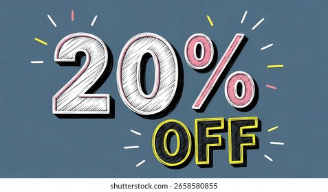 Creative 3D render of "20% OFF" text, perfect for sales and promotional materials. This eye-catching design is ideal for advertising discounts and special offers. Use this image to attract customers