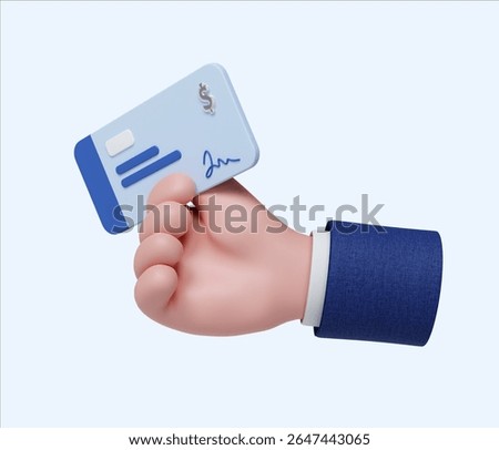A creative 3D render illustration showcasing a hand holding a credit card, symbolizing digital payment solutions and financial transactions.