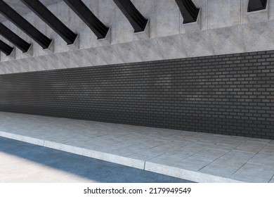 Creative 3d rendering image of outdoor concrete and brick bridge wall in daylight. Architecture concept