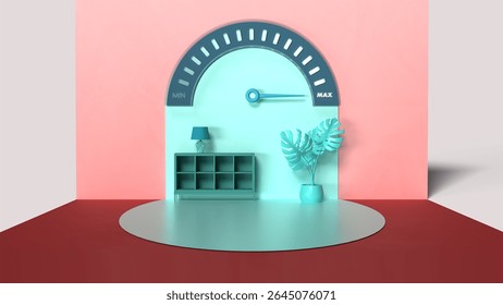 Creative 3D visualization of peak comfort and balance in modern home living.