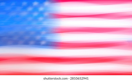A creative abstract background featuring a heavy motion blur effect on the American flag creating a patriotic and artistic visual representation of the Stars and Stripes.