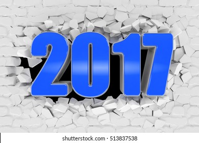 Creative abstract New Year 2017: 3d render of year breaks barrier