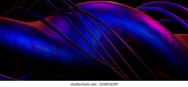 Creative Abstract Twirls Neon Irridescent PurpleBlue 3D Background 3D Illustration