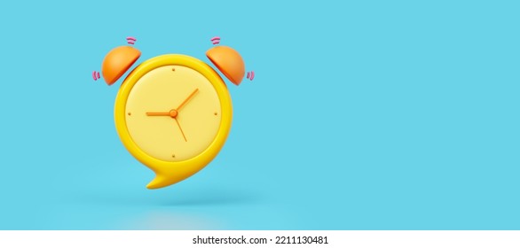 Creative Alarm Clock With Yellow Or Orange. Chat Box Sound Time Past Present Future Routine Time Morning Noon Evening Awake Messages. Working Lifestyle And Activity. Clipping Path. 3D Illustration.