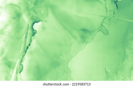 Creative Aquamarine Liquid Print Artwork. White Paint Flow. Colored Green Graphic Shapes Gradient. Bright Acrylic Fluid. Abstract Light Background Drops.