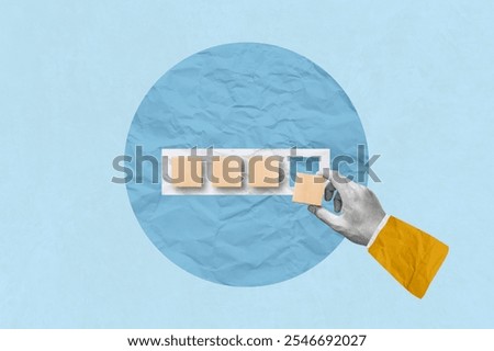 Creative art collage of countdown, goal planning, Loading, New year. Hand putting wooden cube for countdown or download bar