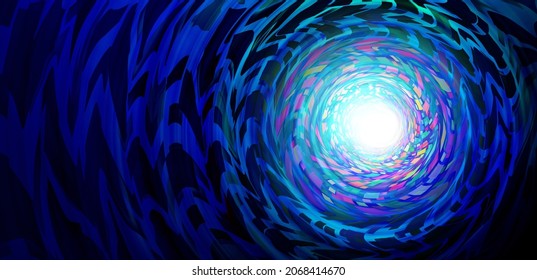 Creative background as a blue abstract extreme perspective design element representing time travel or Psychedelic and hallucinogenic consciousness trip as a 3D illustration.
