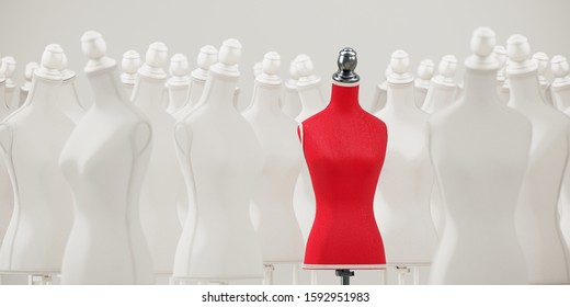 Creative background for fashion design concept. Female mannequins with stand retro style. 3d rendering illustration. - Powered by Shutterstock