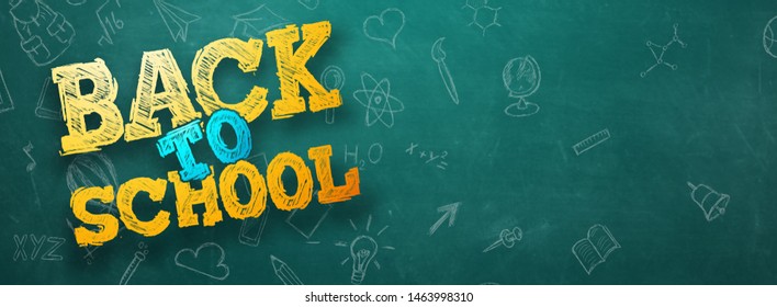 Creative background, inscription Back to school, elements of education and space for text in the background. Flyer, poster for sale, discounts. 3D illustration, 3D rendering. - Powered by Shutterstock