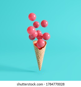 Creative balloons ice cream on blue background. Summer concept. 3d illustration	