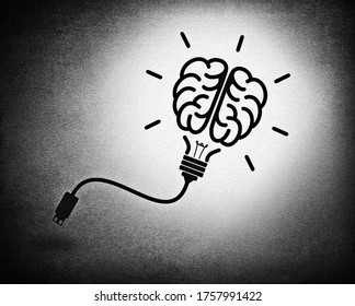 Creative brain idea concept with lightbulb and usb cable