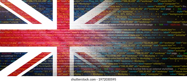 Creative (British) flag banner of Binary Code ,modern technology and site development, 3D illustration.