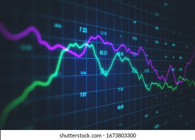 Creative Chart With Candlestick Graph On Virtual Screen. Business And Financial Success Concept. 3D Rendering