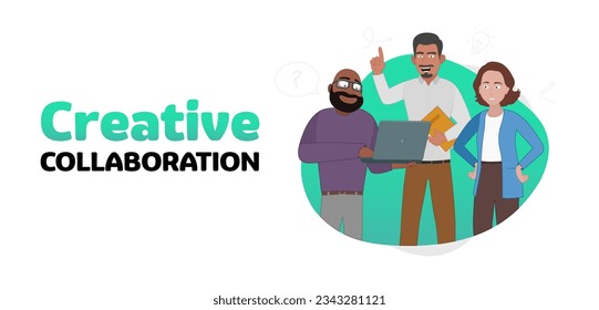 Creative collaboration illustration. Digital web design asset. Character concept. JPEG isolated on white background.