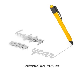 Creative concept 3d rendering Happy new year, isolated on white.