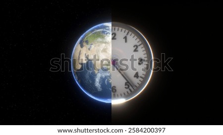 Creative Concept of Earth and Space Global Connection Through Time with Continents, Oceans, and Clock Face Symbolizing Creativity and Connection