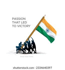 Creative concept of Kargil Vijay Diwas. Patriotic background. Indian People, Army, soldiers raising tricolor flag. - Powered by Shutterstock