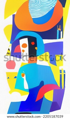 Creative design abstract art painting. Surreal geometric portrait. Cubism style modern abstraction canvas print, poster, shirt design. Isolated on white background impressionism artwork.