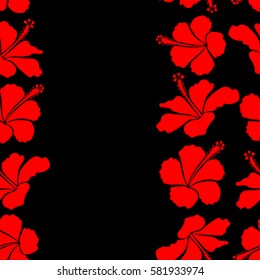 Creative design for poster, flyer, print. Aloha Hawaii, Luau Party invitation on a black background with hibiscus flowers in red colors and place for your text. Vertical aloha T-Shirt design.