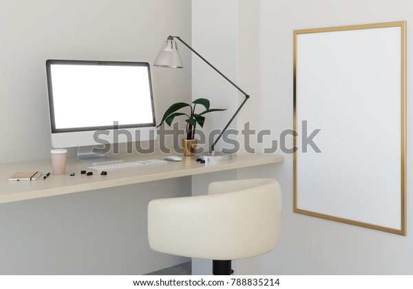 Creative Designer Desktop Clean Computer Screen Stock Illustration