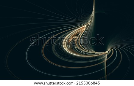Creative digital abstract 3d spindle with unwinding ripples of golden fluid substance with ripples and stains. Artistic shape and dynamic motion effect. Great as design element, minimal print, poster.