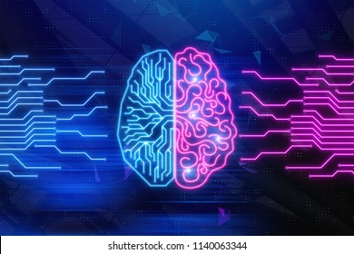 Creative Digital Brain Background. Artifical Intelligence And Technology Concept. 3D Rendering 