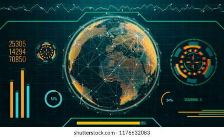 Creative digital globe interface. Global business and finance concept. 3D Rendering 