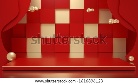 Creative drawing of 3D simulation scene color product exhibition stand