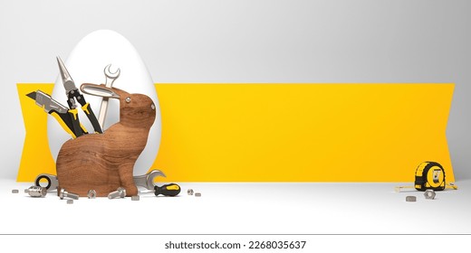 A creative Easter design template with construction tools. 3D render illustration. - Powered by Shutterstock