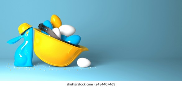 A creative Easter design template with protective helmet. 3D render illustration on engineering, construction and maintenance theme. - Powered by Shutterstock