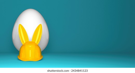 A creative Easter design template with protective helmet. 3D render illustration on engineering, construction and maintenance theme. - Powered by Shutterstock