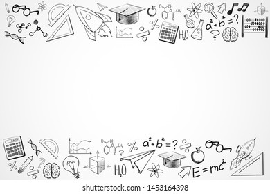 Creative Educational Sketch On White Background With Copy Space. Education And Learning Concept, 3D Rendering