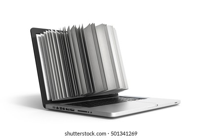 creative E-learning Concept Book and Laptop 3d render on white