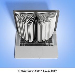 creative E-learning Concept Book and Laptop 3d render on white