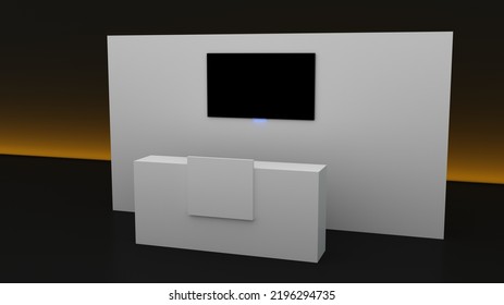 Creative Exhibition Stand Design. Booth Template. Corporate Identity. Virtual Exhibition, Fair Design. Empty, 3d Rendering.