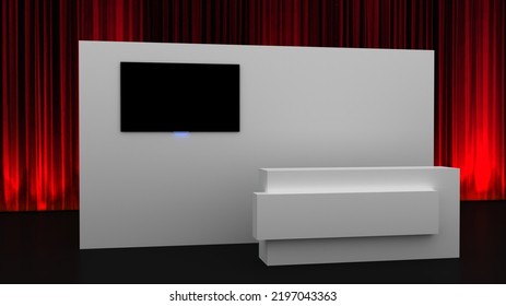 Creative Exhibition Stand Design. Booth Template. Corporate Identity. Virtual Exhibition, Fair Design. Empty, 3d Rendering.