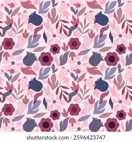 Creative floral texture. Seamless pattern with pink flowers on a light background, with small pink flowers. Cute botanical design
