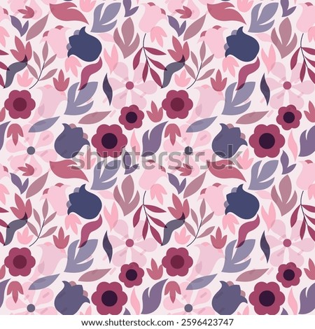 Creative floral texture. Seamless pattern with pink flowers on a light background, with small pink flowers. Cute botanical design