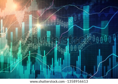 Creative forex chart background with candlestick. Trade and finance concept. 3D Rendering 