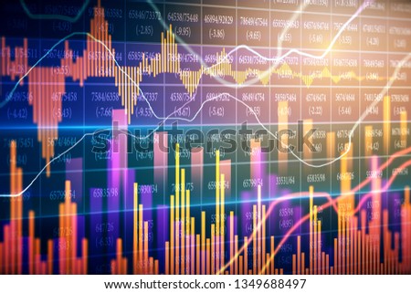 Creative forex chart texture with candlestick. Trade and broker concept. 3D Rendering 