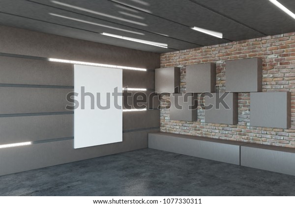 Creative\
futuristic garage interior with empty billboard and illuminated\
walls. Design concept. Mock up, 3D Rendering\
