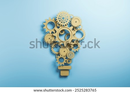 Creative gear light bulb on blue background with mock up place. Idea, innovation and technology concept. 3D Rendering