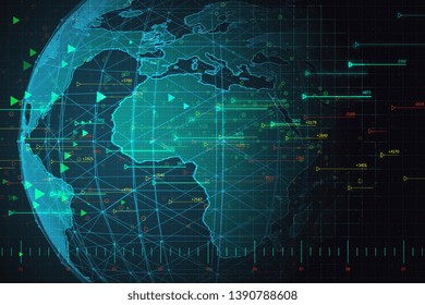 Creative globe with glowing forex chart. Distributed data and trade concept. 3D Rendering 