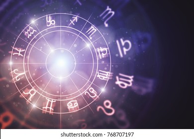 Creative glowing astrologic zodiac horoscope background. Astrology concept. 3D Rendering 