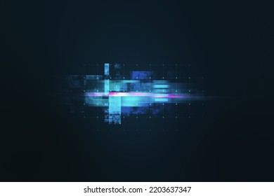 Creative Glowing Big Data Glitch Background. Unique Design Abstract Digital Pixel Noise Glitch Error Video Damage. 3D Rendering