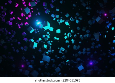 Creative Glowing Blue Cubes Wallpaper. HDR, 4K, Full HD, HDTV Resolution Concept. 3D Rendering